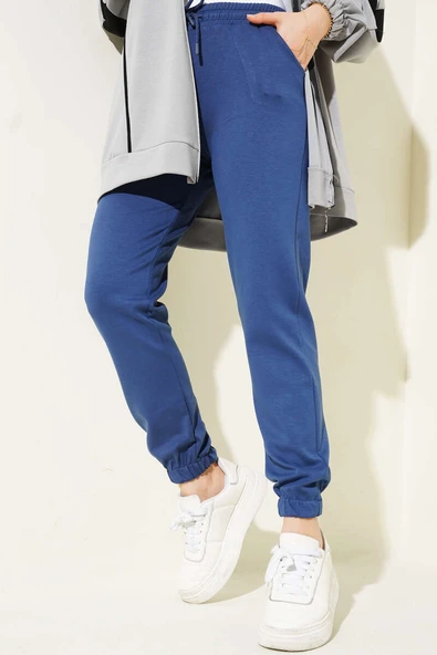 Bel Lastikli İpli Jogger Pantolon Lacivert - Resim 2