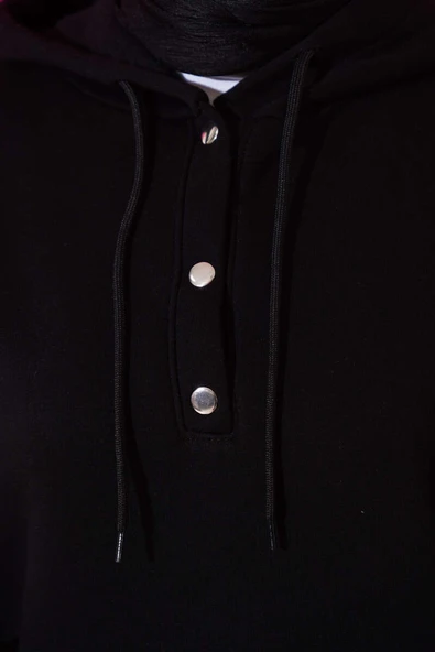 Üç İplik Yarım Çıtçıtlı Sweatshirt Siyah - Resim 4