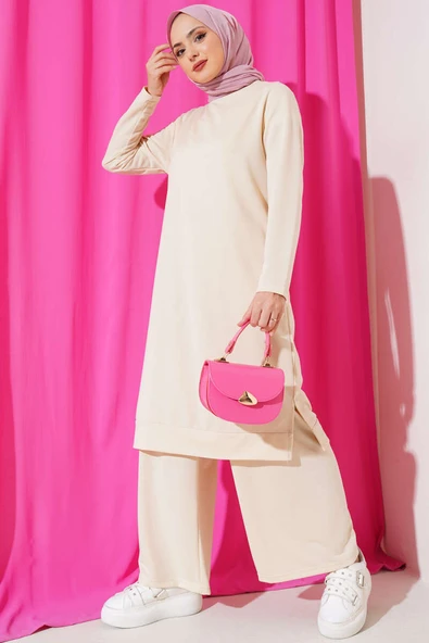 Armalı Bol Paça İkili Takım Bej ürün görseli 1