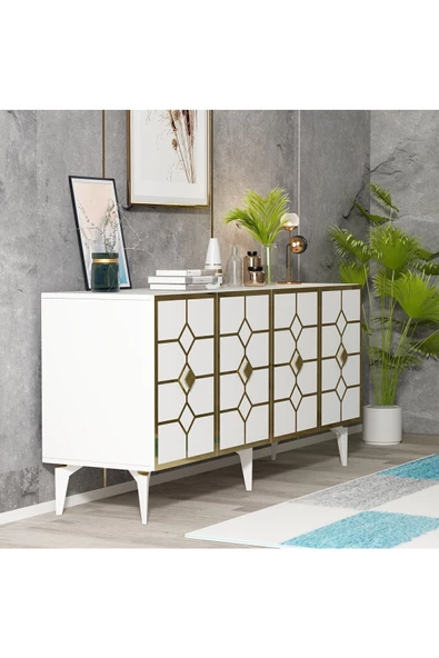 Cantek Dizayn Çağla Konsol Beyaz-Altın - 3