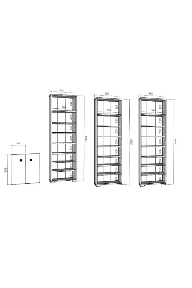Cantek Dizayn Remmy Kapaklı,Raflı Kitaplık (3'Lü Modül) Beyaz-Beyaz - 5