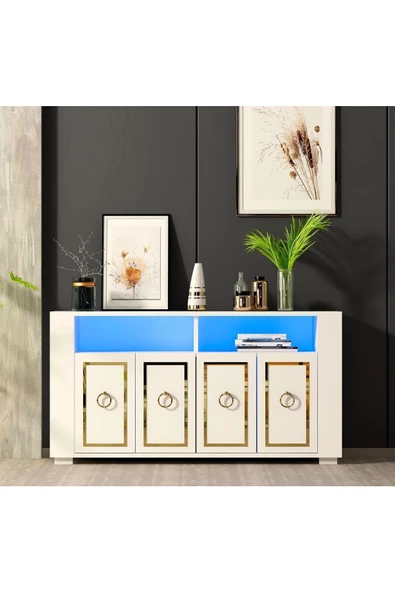 Cantek Dizayn Calvin Led Aydınlatmalı Konsol Beyaz-Altın