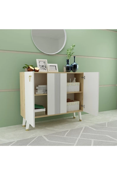 Cantek Dizayn Honney Lazer Desenli Konsol , Çok Amaçlı Dolap -Safirmeşe Beyaz - 7