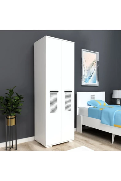 Cantek Dizayn Assimo (B) 2 Kapaklı Gardırop Beyaz-Beyaz - Resim 2