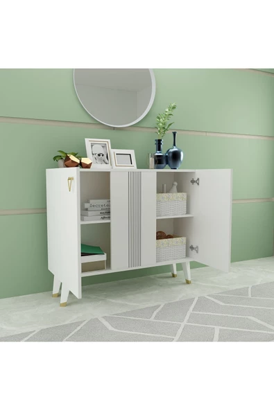 Cantek Dizayn Honney Lazer Desenli Konsol , Çok Amaçlı Dolap -  Beyaz - 2