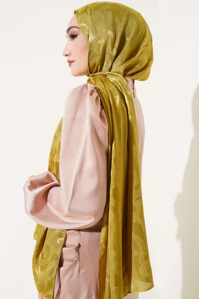 Sarmal Desen Jakar Melisa Şal Yağ Yeşili -44 - Resim 3