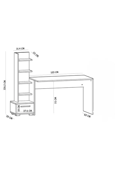 Cantek Dizayn Assimo Kitaplıklı Çalışma Masası (P) Beyaz-Beyaz - 5