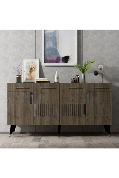 Cantek Dizayn Modda Konsol 4 Kapaklı Ceviz-Gümüş