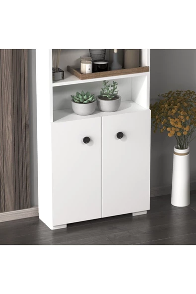 Cantek Dizayn Remmy Kapaklı,Raflı Kitaplık (Tekli Modül) Beyaz-Beyaz - 3