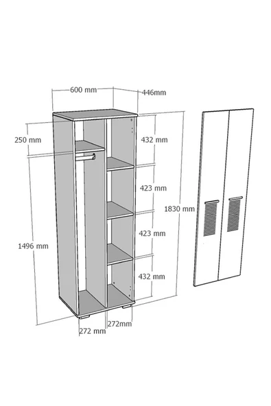 Cantek Dizayn Assimo (B) 2 Kapaklı Gardırop Beyaz-Beyaz - Resim 6