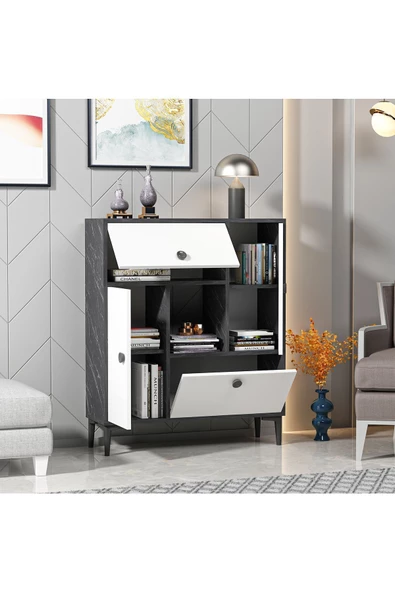 Cantek Dizayn Siddelya Konsol , Çok Amaçlı Dolap ,7 Raflı , 4 Kapaklı Royalmermer-Beyaz - 2