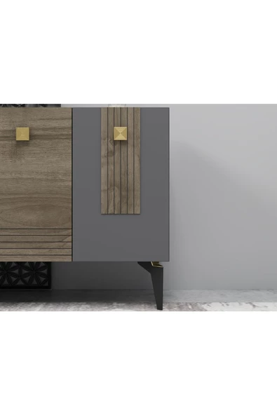 Cantek Dizayn Lunna Lazer Kesim Desenli Konsol Antrasit-Ceviz - 3