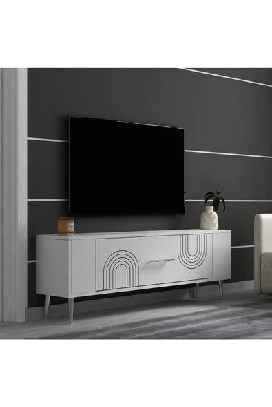 Cantek Dizayn Retrol2Ct Tv Sehpası Beyaz-Gümüş - 2