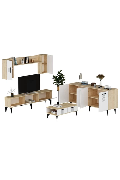 Cantek Dizayn Assimo Tv Ünitesi, Orta Sehpa Ve Konsol Salon Takımı Safirmeşe-Beyaz - 3