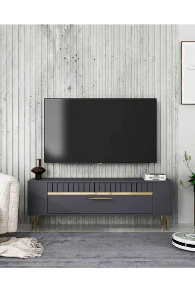 Cantek Dizayn Retrolp1Ct Tv Sehpası Antrasit-Altın