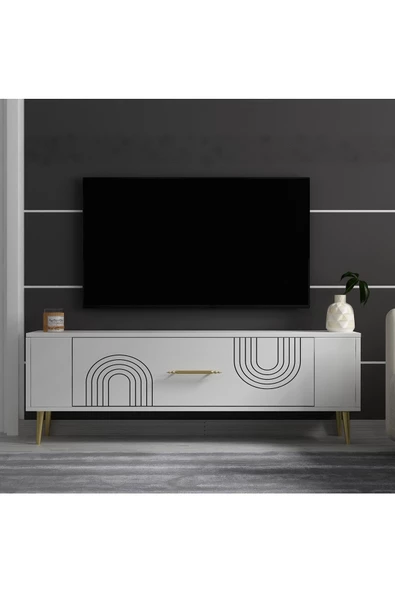 Cantek Dizayn Retrol2Ct Tv Sehpası Beyaz-Altın