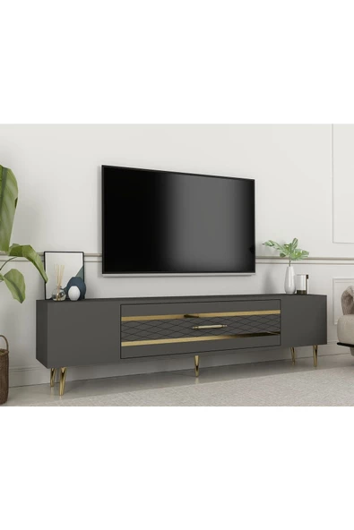 Cantek Dekolp2Ct Tv Sehpası Antrasit-Altın - 2