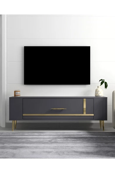 Cantek Dizayn Retrop1Ct Tv Sehpası Antrasit-Altın
