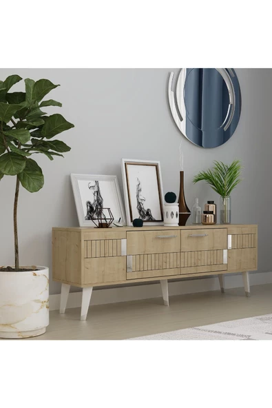 Cantek Dizayn Modda Tv Sehpası,Konsol 2'Li Salon Takımı Safirmeşe-Gümüş - 3