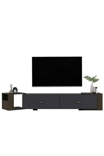 Cantek Dizayn Veryct 180 Cm Konsol (Kx180) Ve Tv Sehpası 2'Li Salon Takımı Antrasit-Ceviz - 4