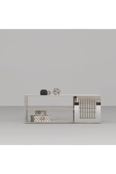 Cantek Dizayn Lazer Desenli 90 Cm Bare Orta Sehpa Efesmermer-Gümüş - 3