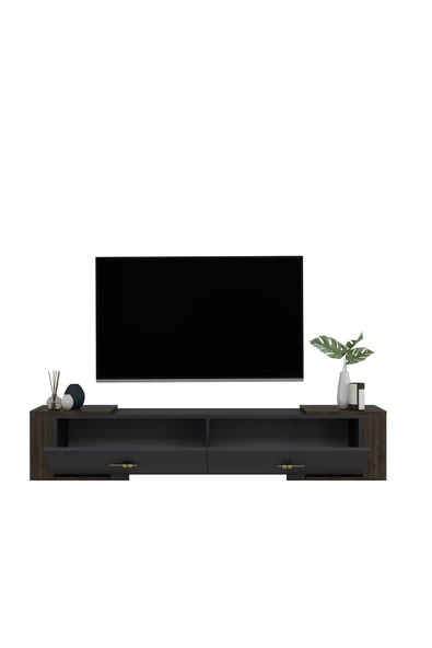 Cantek Dizayn Veryct 180 Cm Konsol (Kx180) Ve Tv Sehpası 2'Li Salon Takımı Antrasit-Ceviz - 5