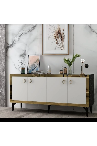 Cantek Dizayn 150 Cm Poli Konsol Royalmermer-Beyaz-Altın - 2