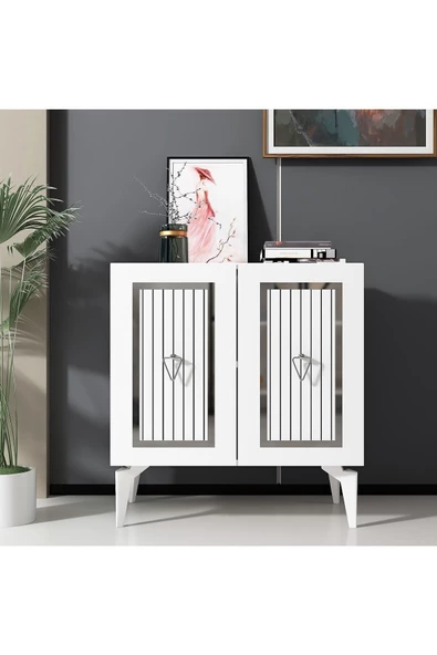 Cantek Dizayn 75 Cm Capri Konsol-Çok Amaçlı Dolap Beyaz-Gümüş