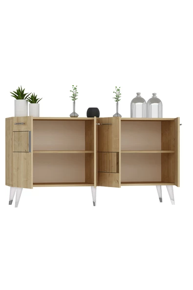 Cantek Dizayn Modda Tv Sehpası,Konsol 2'Li Salon Takımı Safirmeşe-Gümüş - 5