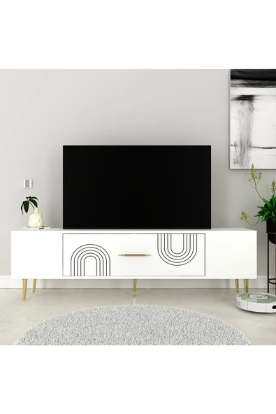 Cantek Dizayn Dekol2Ct Tv Sehpası Beyaz-Altın