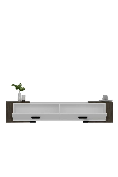 Cantek Dizayn Cherryct 180 Cm Konsol (Kx180) Ve Tv Sehpası 2'Li Salon Takımı Beyaz-Ceviz - 5