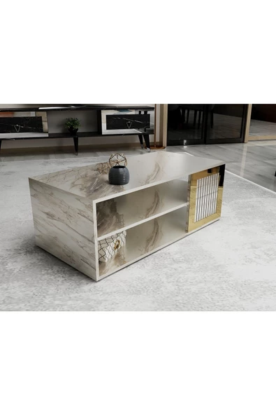 Cantek Dizayn Lazer Desenli 90 Cm Bare Orta Sehpa Efesmermer-Altın