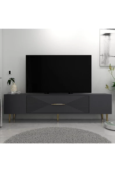 Cantek Dizayn Dekol1Ct Tv Sehpası Antrasit-Altın