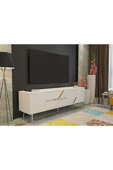 Cantek Dizayn Dekolp5Ct Tv Sehpası Beyaz-Gümüş - 2