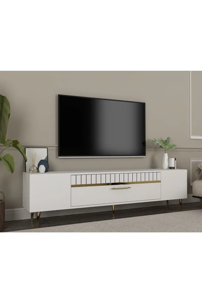 Cantek Dizayn Dekolp1Ct Tv Sehpası Beyaz-Altın - 2