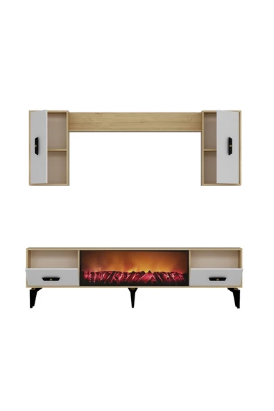 Cantek Dizayn Flyy 180 Cm Şömineli(B) Tv Ünitesi, Konsol(Kx180) Ve Orta Sehpa Salon Takımı Safirmeşe-Beyaz - 3