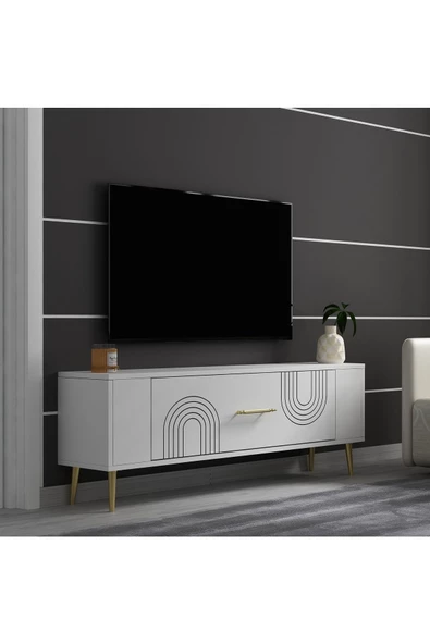 Cantek Dizayn Retrol2Ct Tv Sehpası Beyaz-Altın - 2