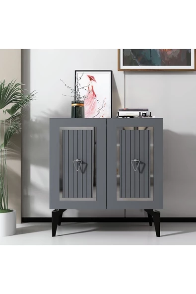 Cantek Dizayn 75 Cm Capri Konsol-Çok Amaçlı Dolap Antrasit-Gümüş