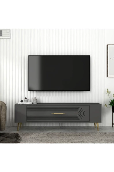 Cantek Dizayn Retrol3Ct Tv Sehpası Antrasit-Altın