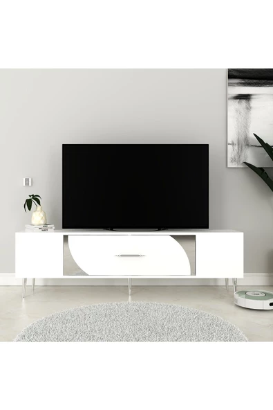 Cantek Dizayn Dekop2Ct Tv Sehpası Beyaz-Gümüş
