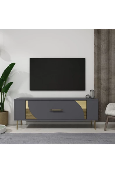 Cantek Dizayn Retrop2Ct Tv Sehpası Antrasit-Altın