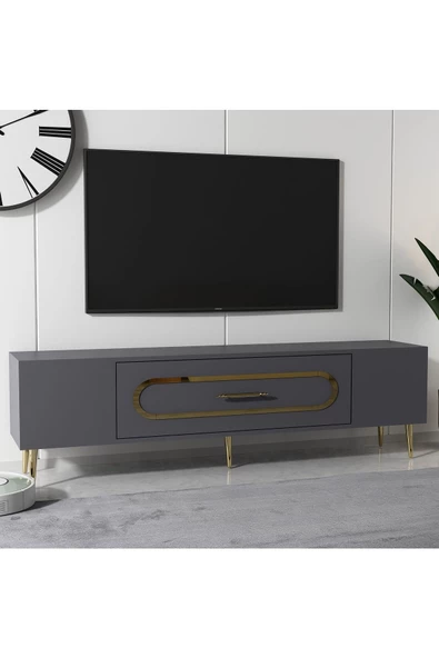 Cantek Dizayn Dekop3Ct Tv Sehpası Antrasit-Altın - 2