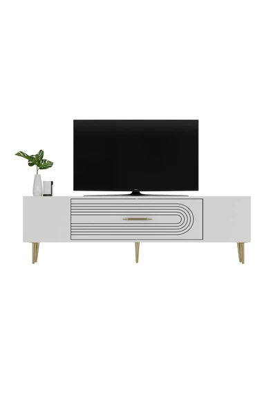 Cantek Dizayn Dekol3Ct Tv Sehpası Beyaz-Altın - 3