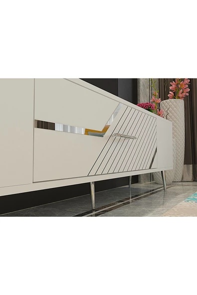 Cantek Dizayn Dekolp5Ct Tv Sehpası Beyaz-Gümüş - 3