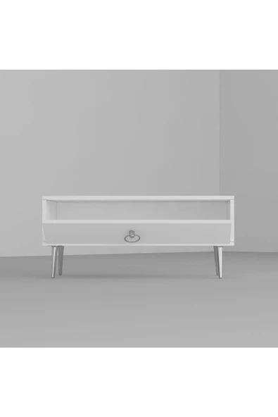 Cantek Dizayn Droop Tv Ünitesi,Konsol Ve Orta Sehpa 3'Lü Salon Takımı Beyaz-Gümüş - 7