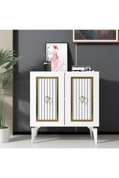Cantek Dizayn 75 Cm Capri Konsol-Çok Amaçlı Dolap Beyaz-Altın
