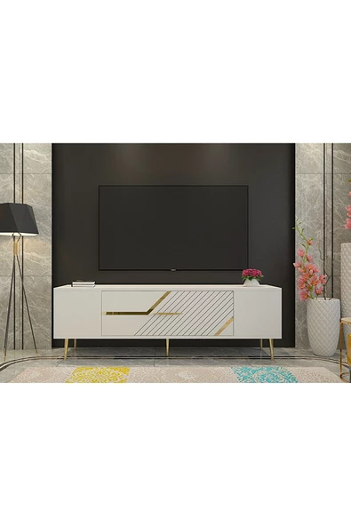 Cantek Dizayn Dekolp5Ct Tv Sehpası Beyaz-Altın