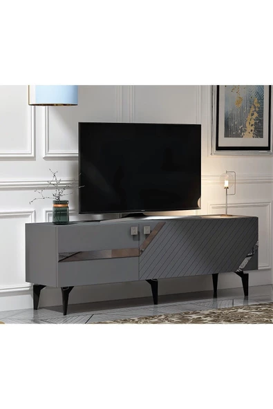 Cantek Dizayn Irris Tv Sehpası Ve Konsol 2'Li Salon Takımı Antrasit-Gümüş - 4