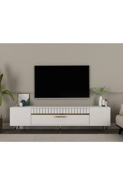 Cantek Dizayn Dekolp1Ct Tv Sehpası Beyaz-Altın
