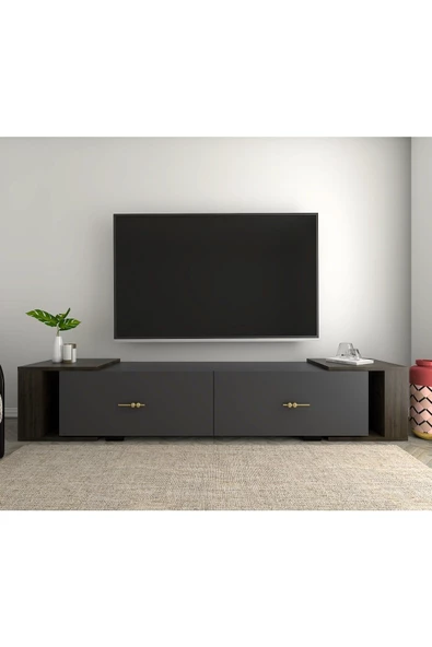 Cantek Dizayn Veryct 180 Cm Konsol (Kx180) Ve Tv Sehpası 2'Li Salon Takımı Antrasit-Ceviz - 3